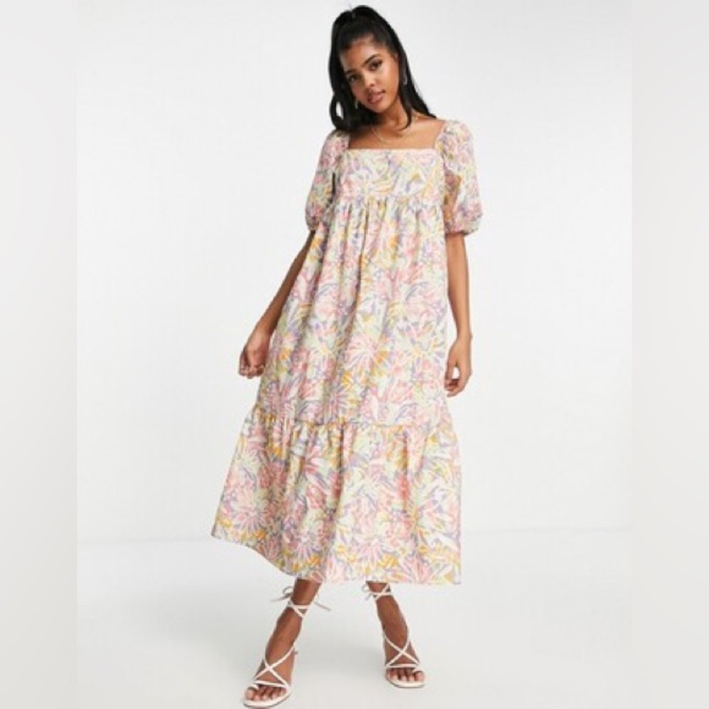 Nobody’s Child cotton Kendall square neck dress in multicolour - MULTI Size 8